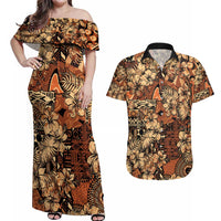 Hibiscus Mix African Pattern Couples Matching Off Shoulder Maxi Dress and Hawaiian Shirt - Wonder Print Shop