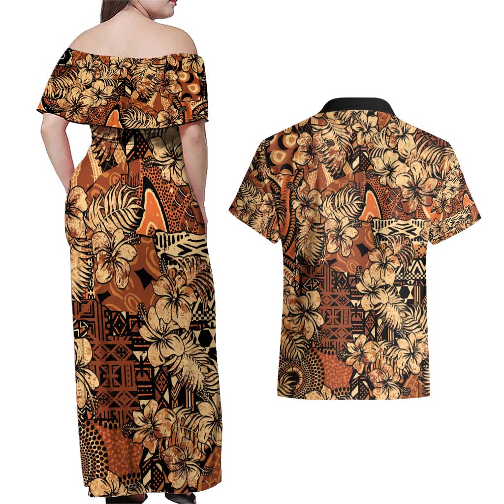 Hibiscus Mix African Pattern Couples Matching Off Shoulder Maxi Dress and Hawaiian Shirt - Wonder Print Shop