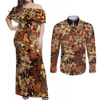 Hibiscus Mix African Pattern Couples Matching Off Shoulder Maxi Dress and Long Sleeve Button Shirt - Wonder Print Shop