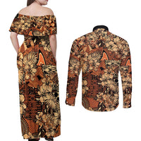 Hibiscus Mix African Pattern Couples Matching Off Shoulder Maxi Dress and Long Sleeve Button Shirt - Wonder Print Shop
