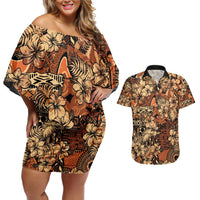 Hibiscus Mix African Pattern Couples Matching Off Shoulder Short Dress and Hawaiian Shirt - Wonder Print Shop