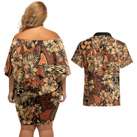 Hibiscus Mix African Pattern Couples Matching Off Shoulder Short Dress and Hawaiian Shirt - Wonder Print Shop
