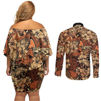 Hibiscus Mix African Pattern Couples Matching Off Shoulder Short Dress and Long Sleeve Button Shirt - Wonder Print Shop