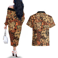 Hibiscus Mix African Pattern Couples Matching Off The Shoulder Long Sleeve Dress and Hawaiian Shirt - Wonder Print Shop