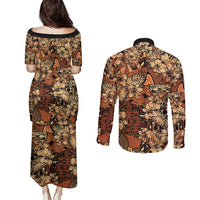 Hibiscus Mix African Pattern Couples Matching Puletasi and Long Sleeve Button Shirt - Wonder Print Shop