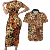 Hibiscus Mix African Pattern Couples Matching Short Sleeve Bodycon Dress and Hawaiian Shirt - Wonder Print Shop