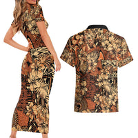 Hibiscus Mix African Pattern Couples Matching Short Sleeve Bodycon Dress and Hawaiian Shirt - Wonder Print Shop