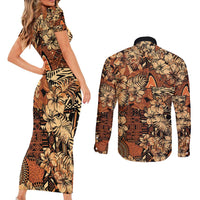 Hibiscus Mix African Pattern Couples Matching Short Sleeve Bodycon Dress and Long Sleeve Button Shirt - Wonder Print Shop