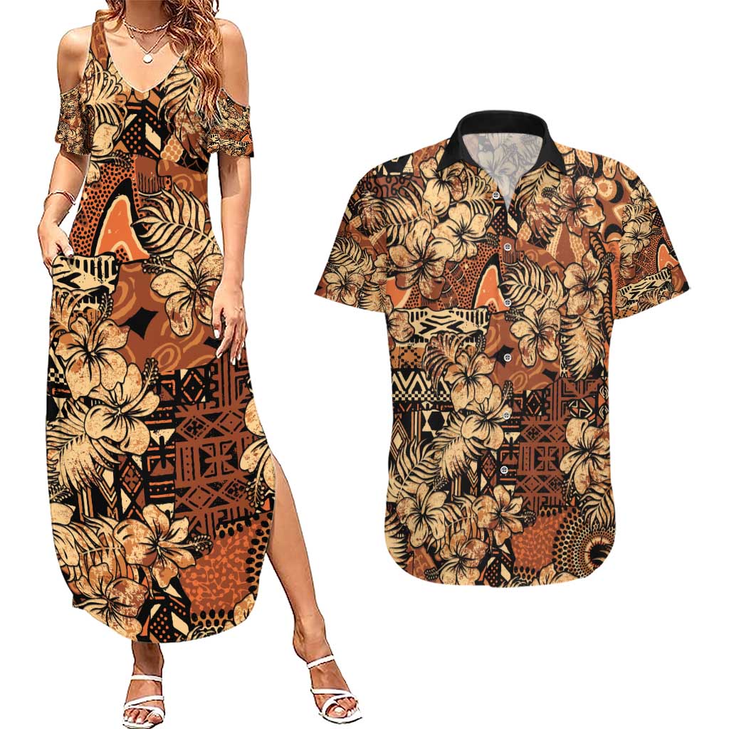 Hibiscus Mix African Pattern Couples Matching Summer Maxi Dress and Hawaiian Shirt - Wonder Print Shop