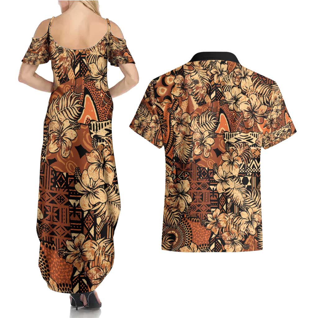 Hibiscus Mix African Pattern Couples Matching Summer Maxi Dress and Hawaiian Shirt - Wonder Print Shop