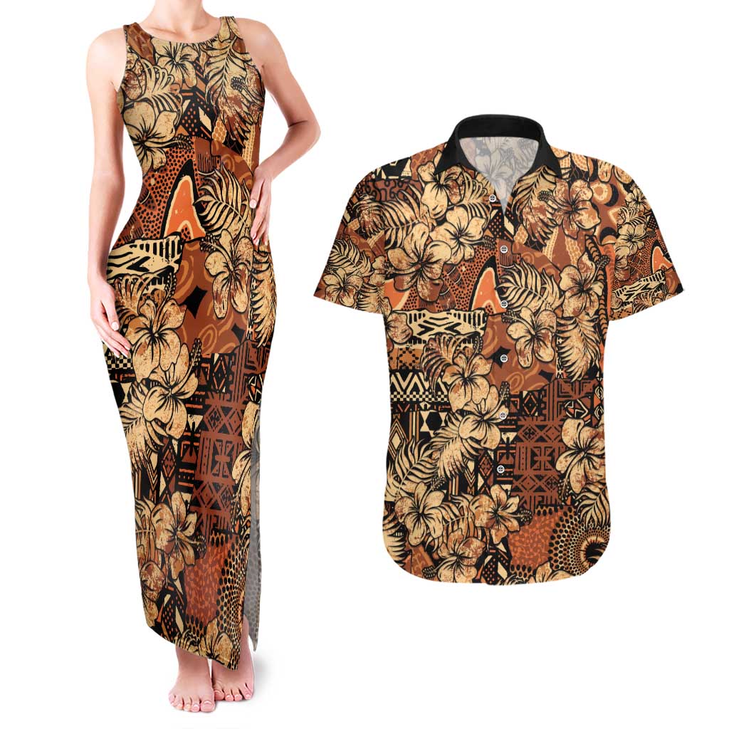 Hibiscus Mix African Pattern Couples Matching Tank Maxi Dress and Hawaiian Shirt - Wonder Print Shop