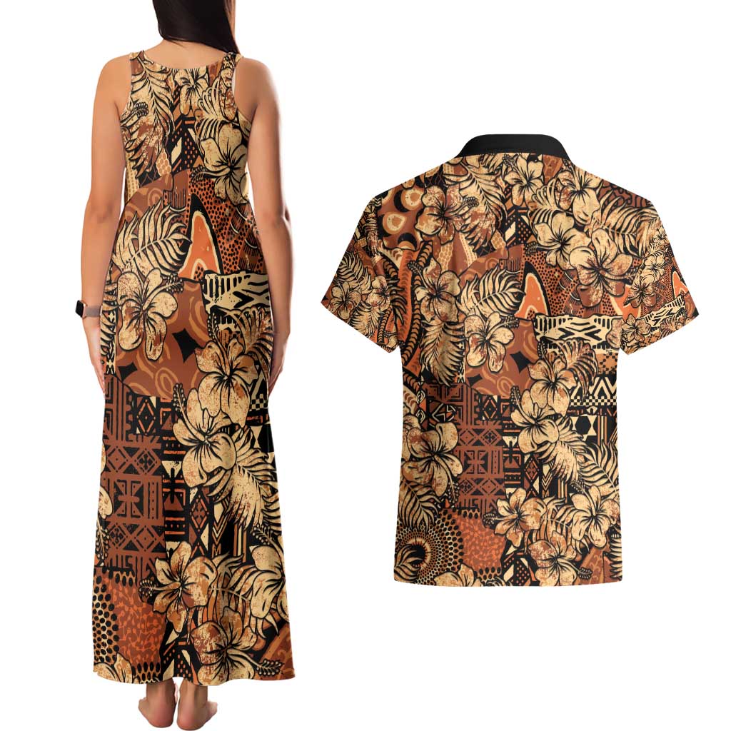 Hibiscus Mix African Pattern Couples Matching Tank Maxi Dress and Hawaiian Shirt - Wonder Print Shop