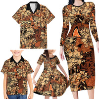 Hibiscus Mix African Pattern Family Matching Long Sleeve Bodycon Dress and Hawaiian Shirt - Wonder Print Shop
