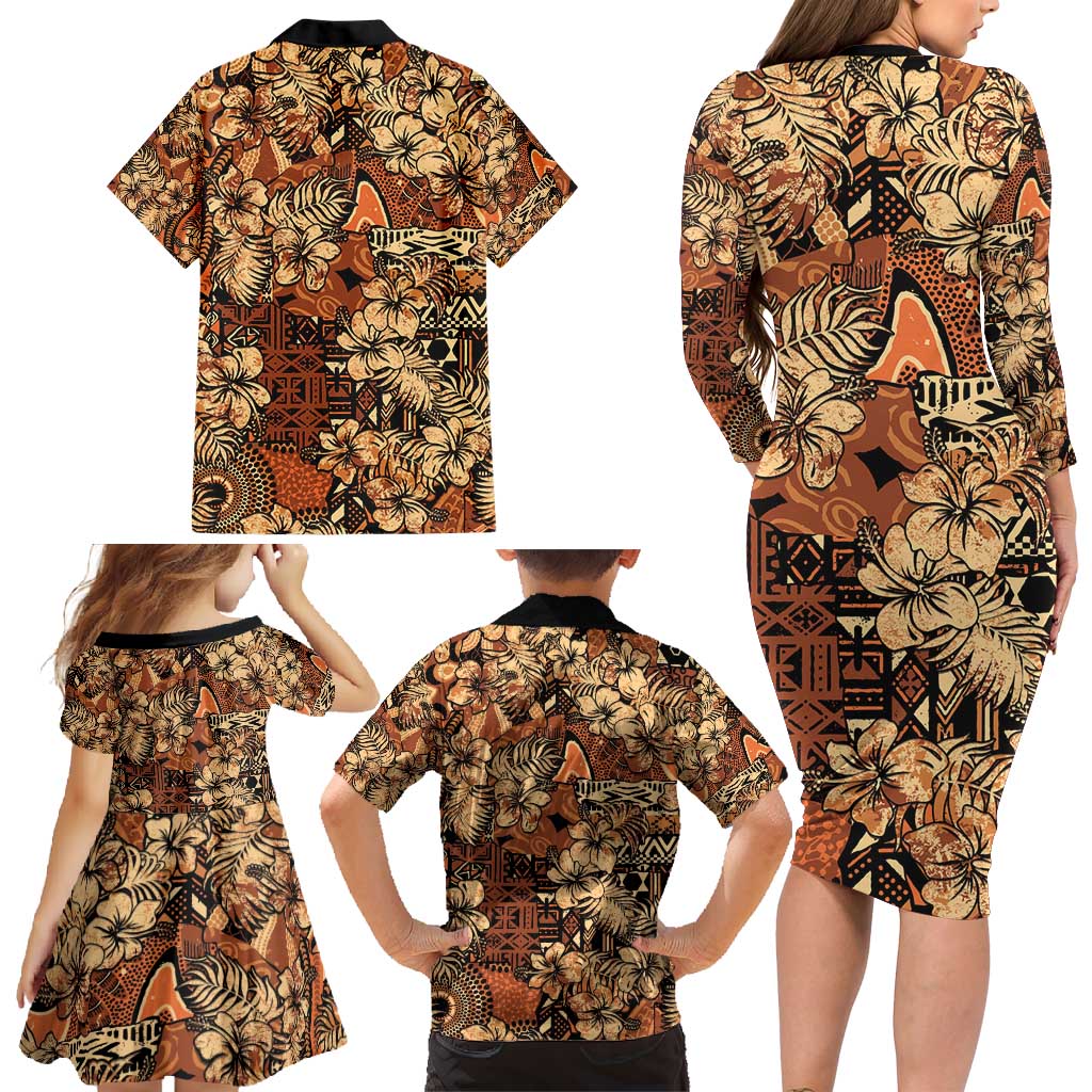 Hibiscus Mix African Pattern Family Matching Long Sleeve Bodycon Dress and Hawaiian Shirt - Wonder Print Shop