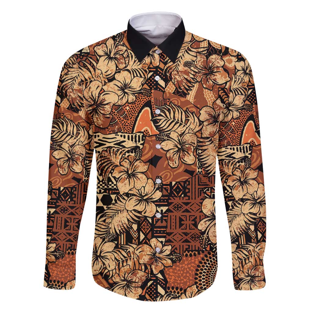 Hibiscus Mix African Pattern Family Matching Long Sleeve Bodycon Dress and Hawaiian Shirt - Wonder Print Shop