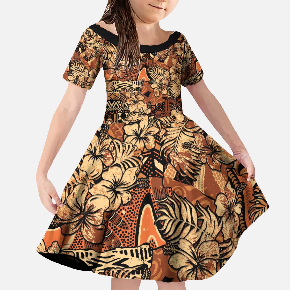 Hibiscus Mix African Pattern Family Matching Off The Shoulder Long Sleeve Dress and Hawaiian Shirt - Wonder Print Shop