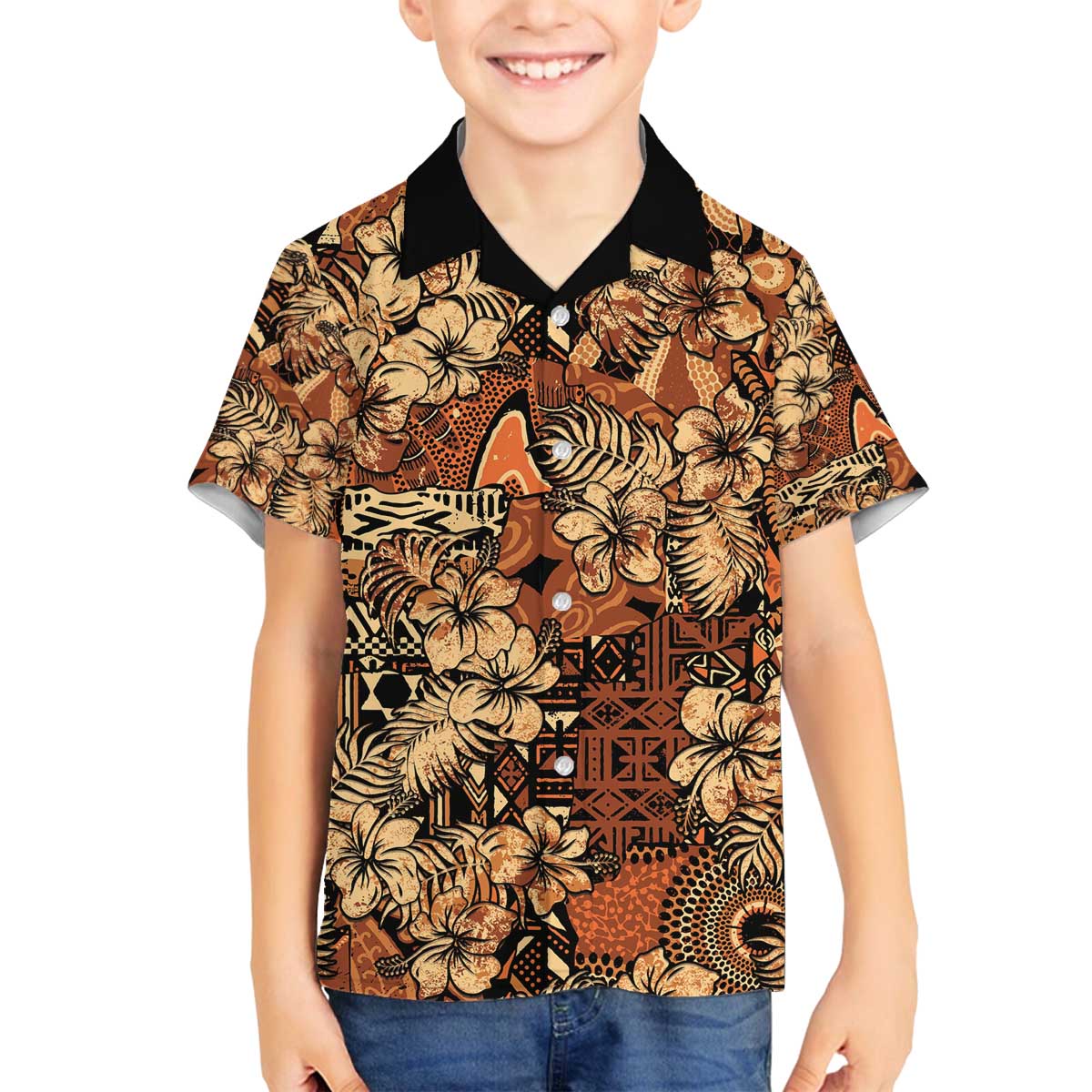 Hibiscus Mix African Pattern Family Matching Off The Shoulder Long Sleeve Dress and Hawaiian Shirt - Wonder Print Shop