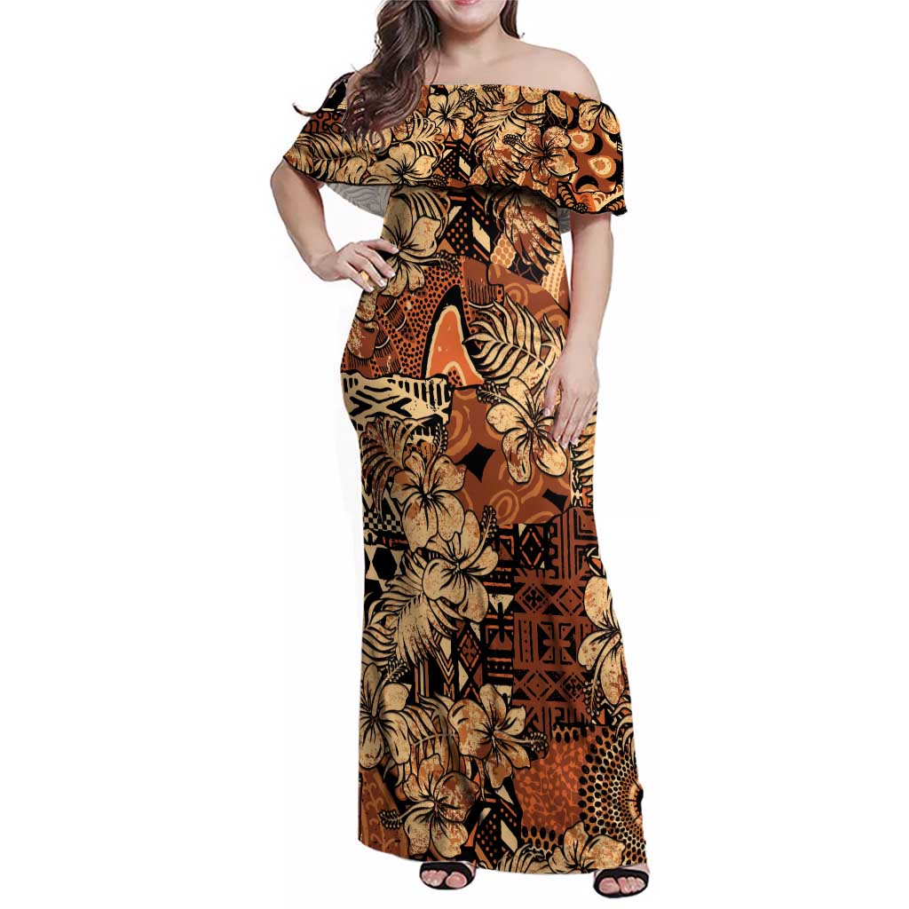 Hibiscus Mix African Pattern Family Matching Off Shoulder Maxi Dress and Hawaiian Shirt - Wonder Print Shop