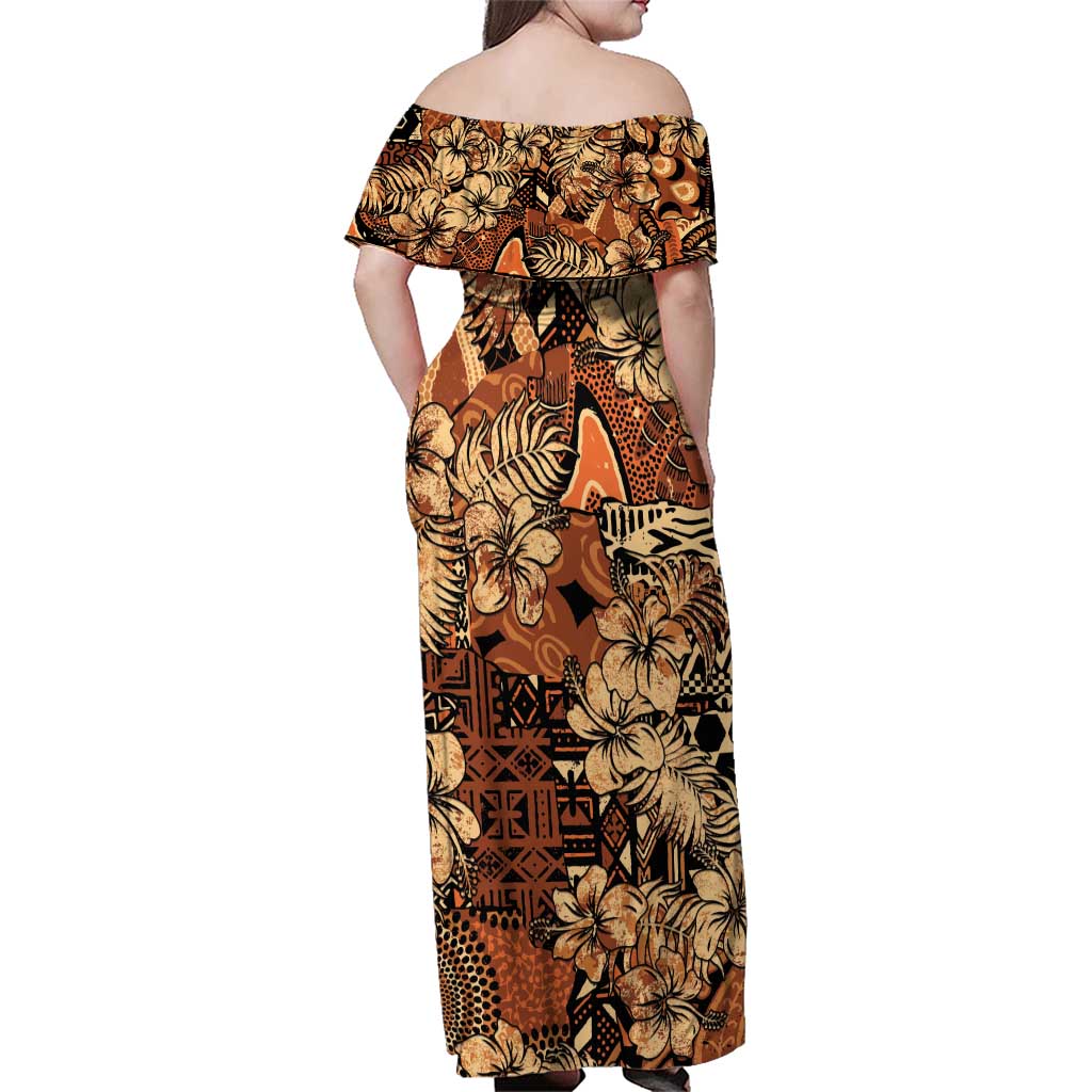 Hibiscus Mix African Pattern Family Matching Off Shoulder Maxi Dress and Hawaiian Shirt - Wonder Print Shop