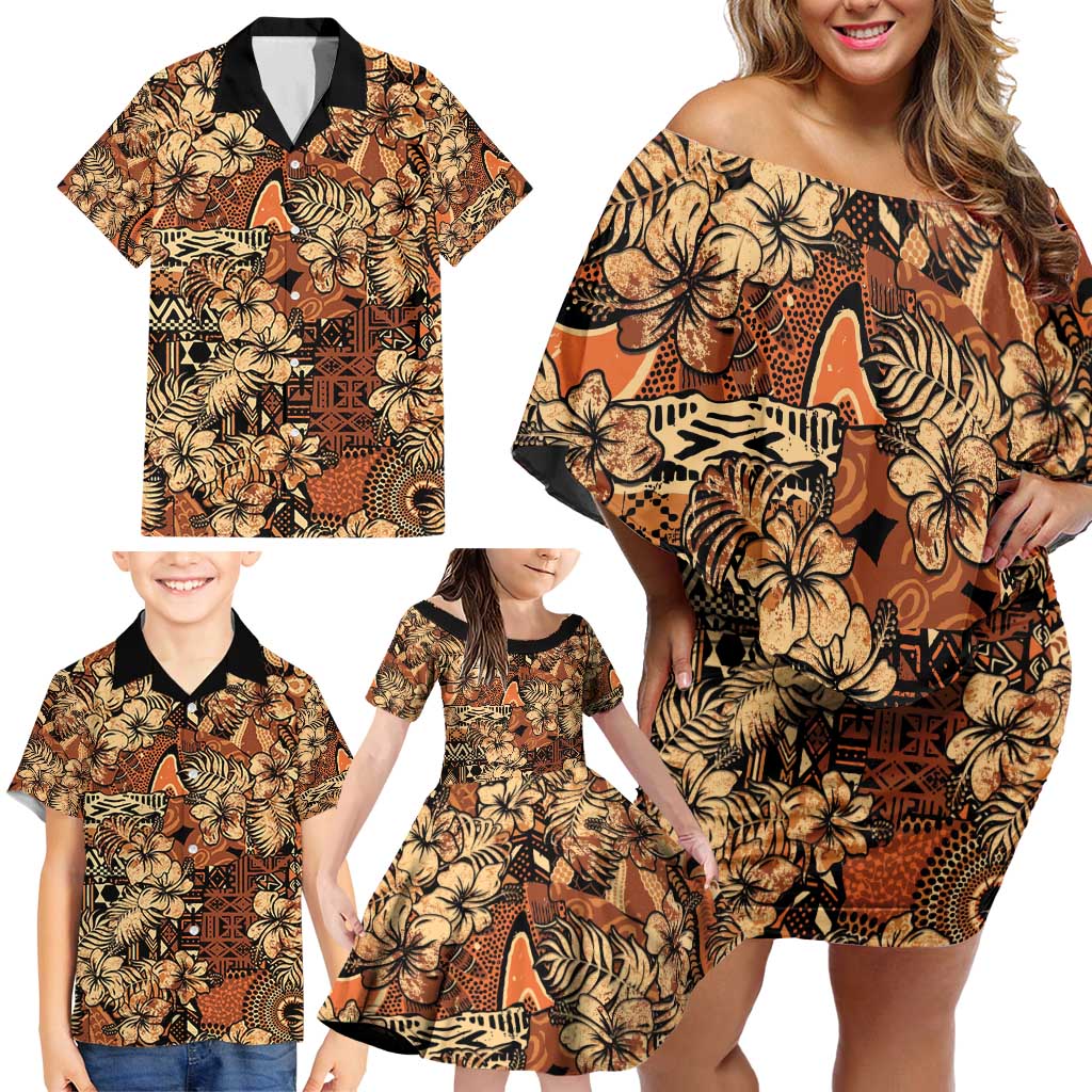 Hibiscus Mix African Pattern Family Matching Off Shoulder Short Dress and Hawaiian Shirt - Wonder Print Shop