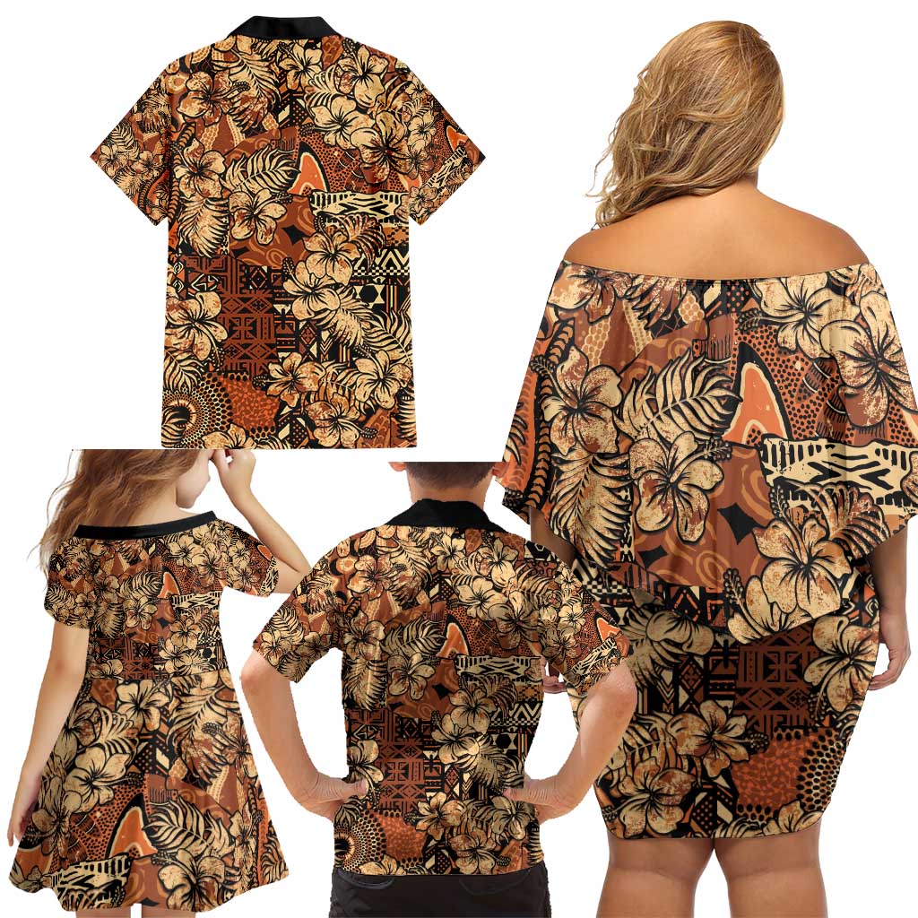Hibiscus Mix African Pattern Family Matching Off Shoulder Short Dress and Hawaiian Shirt - Wonder Print Shop