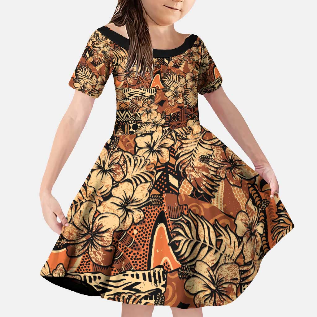 Hibiscus Mix African Pattern Family Matching Short Sleeve Bodycon Dress and Hawaiian Shirt - Wonder Print Shop