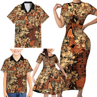 Hibiscus Mix African Pattern Family Matching Short Sleeve Bodycon Dress and Hawaiian Shirt - Wonder Print Shop