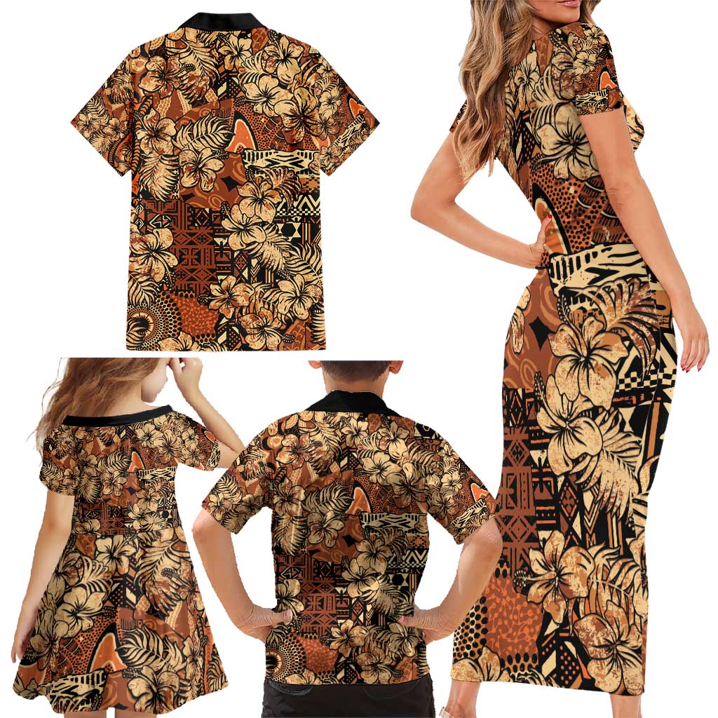Hibiscus Mix African Pattern Family Matching Short Sleeve Bodycon Dress and Hawaiian Shirt - Wonder Print Shop