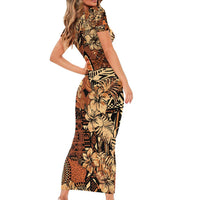 Hibiscus Mix African Pattern Family Matching Short Sleeve Bodycon Dress and Hawaiian Shirt - Wonder Print Shop