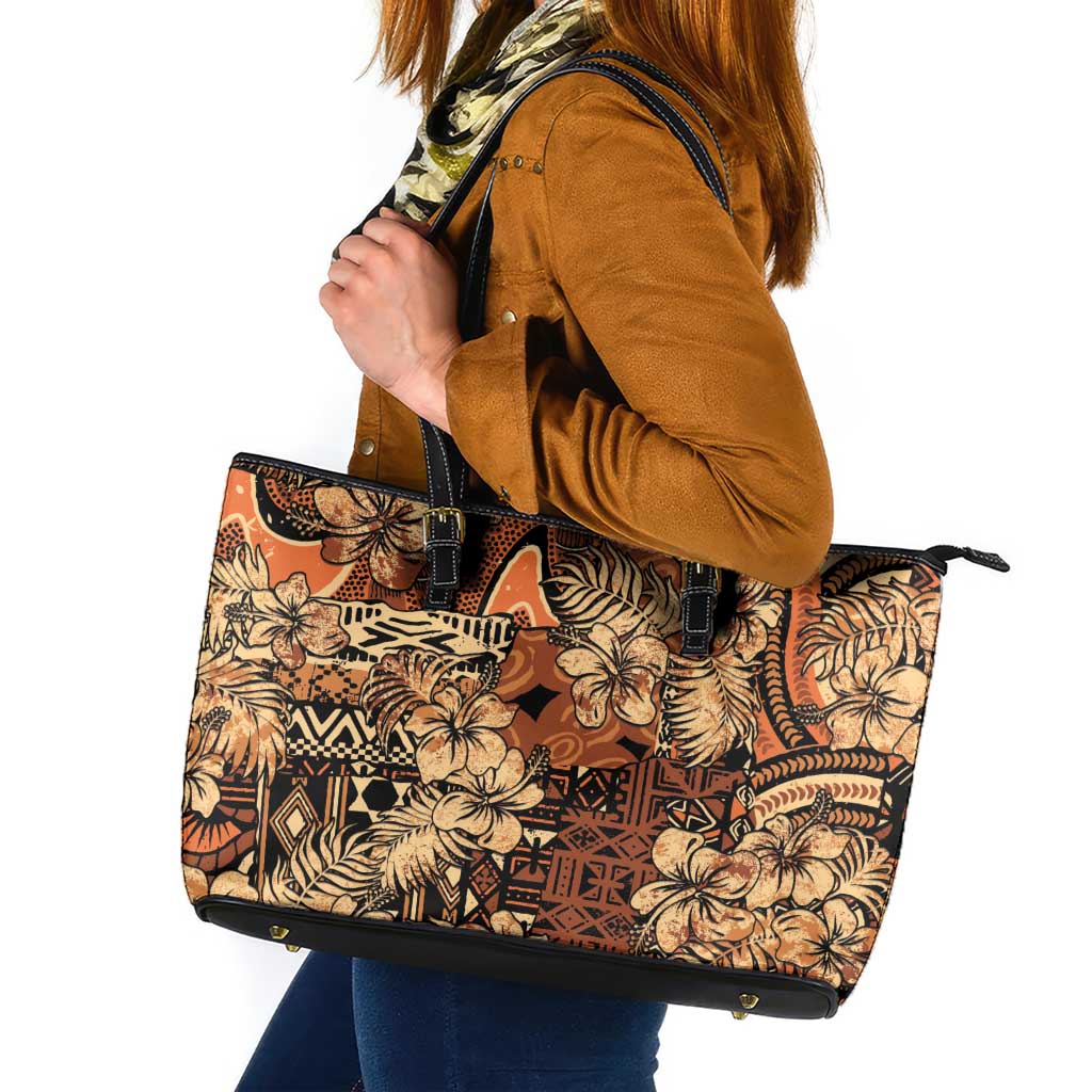 Hibiscus Mix African Pattern Leather Tote Bag - Wonder Print Shop