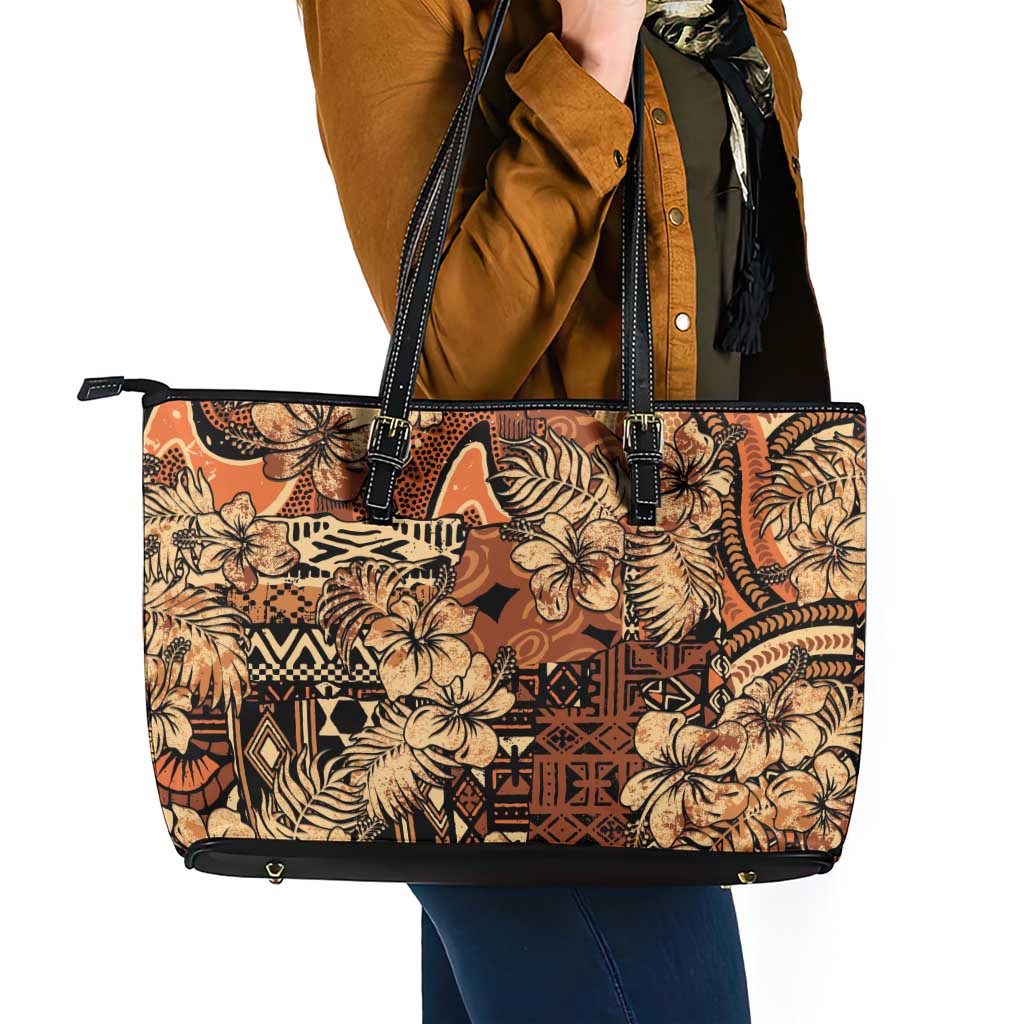 Hibiscus Mix African Pattern Leather Tote Bag - Wonder Print Shop