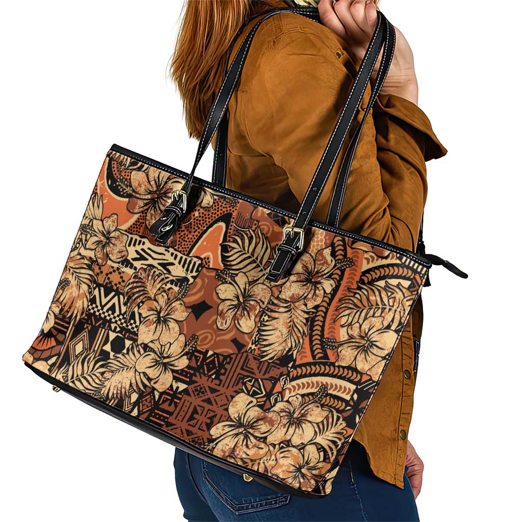Hibiscus Mix African Pattern Leather Tote Bag - Wonder Print Shop