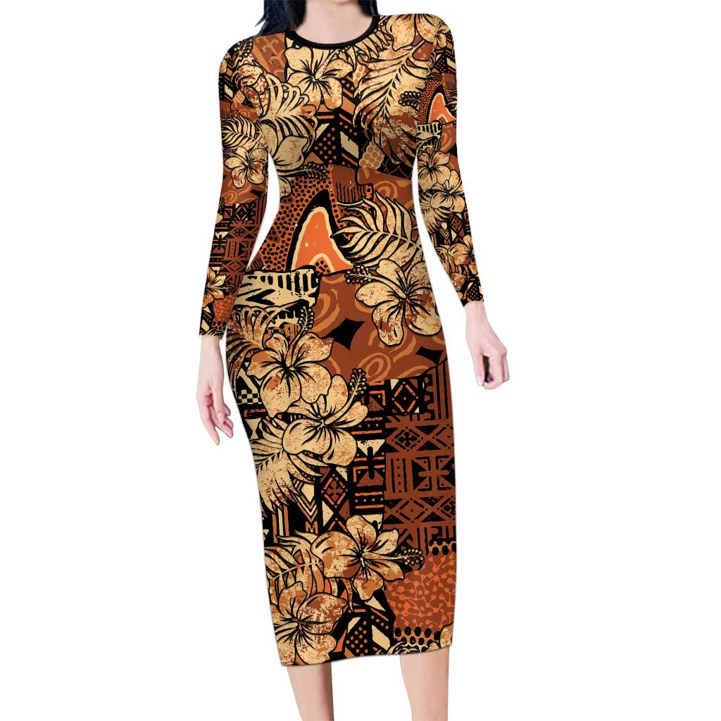 Hibiscus Mix African Pattern Long Sleeve Bodycon Dress - Wonder Print Shop