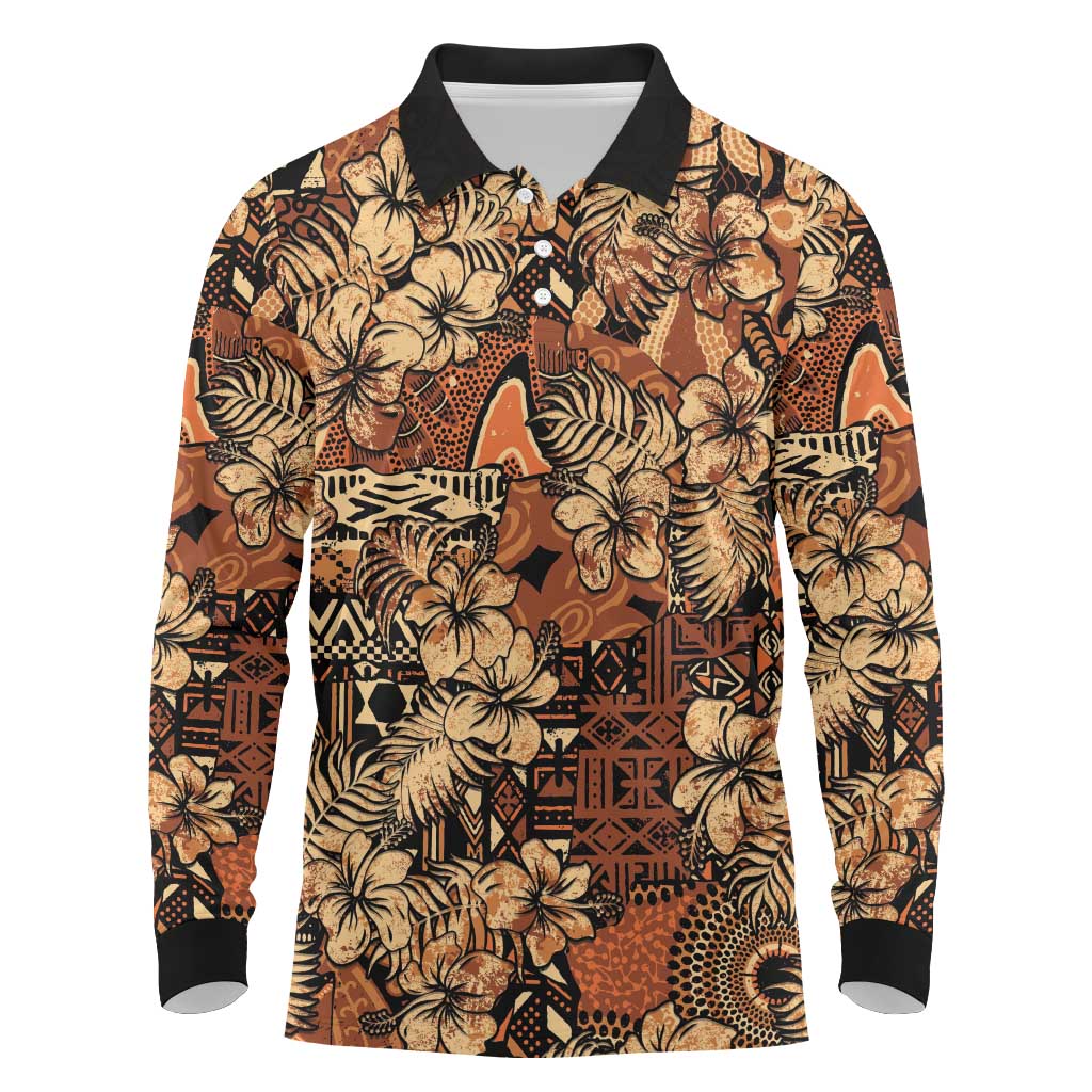 Hibiscus Mix African Pattern Long Sleeve Polo Shirt - Wonder Print Shop
