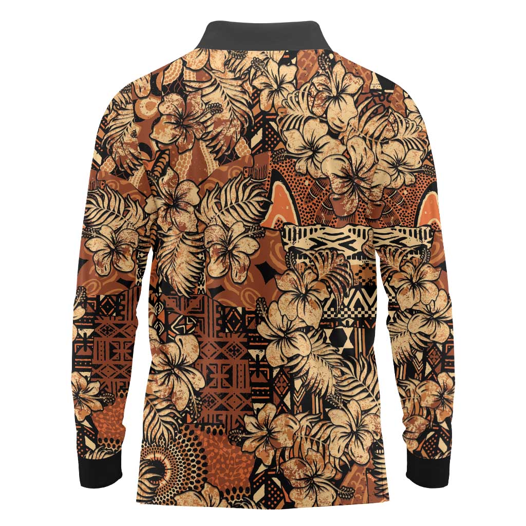 Hibiscus Mix African Pattern Long Sleeve Polo Shirt - Wonder Print Shop