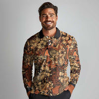 Hibiscus Mix African Pattern Long Sleeve Polo Shirt - Wonder Print Shop