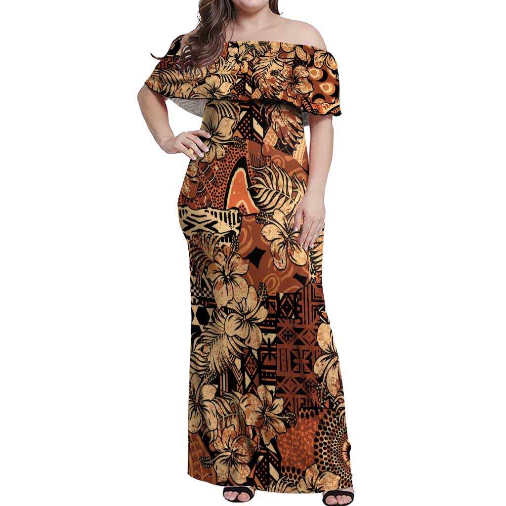 Hibiscus Mix African Pattern Off Shoulder Maxi Dress - Wonder Print Shop