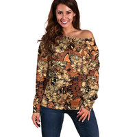 Hibiscus Mix African Pattern Off Shoulder Sweater - Wonder Print Shop