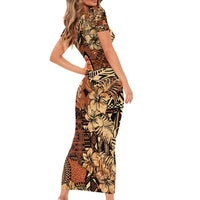 Hibiscus Mix African Pattern Short Sleeve Bodycon Dress - Wonder Print Shop