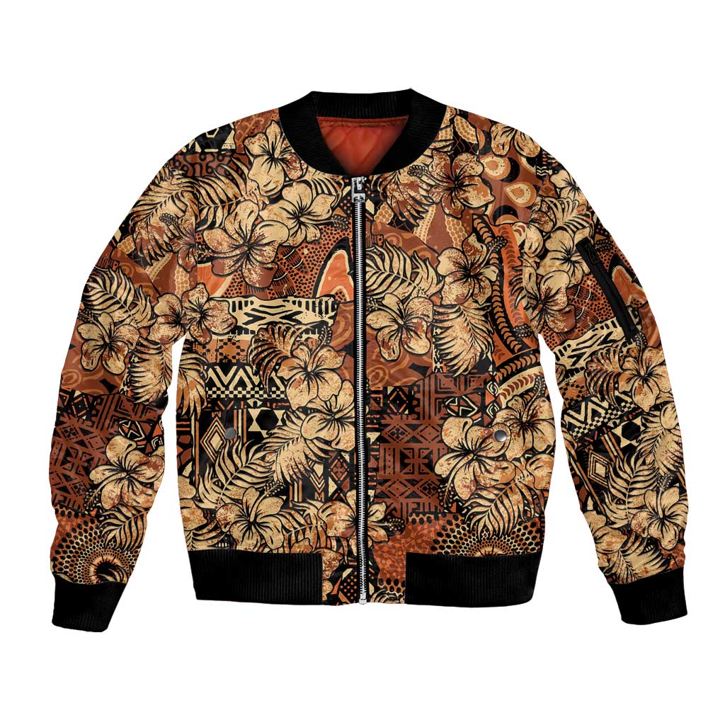 Hibiscus Mix African Pattern Sleeve Zip Bomber Jacket - Wonder Print Shop
