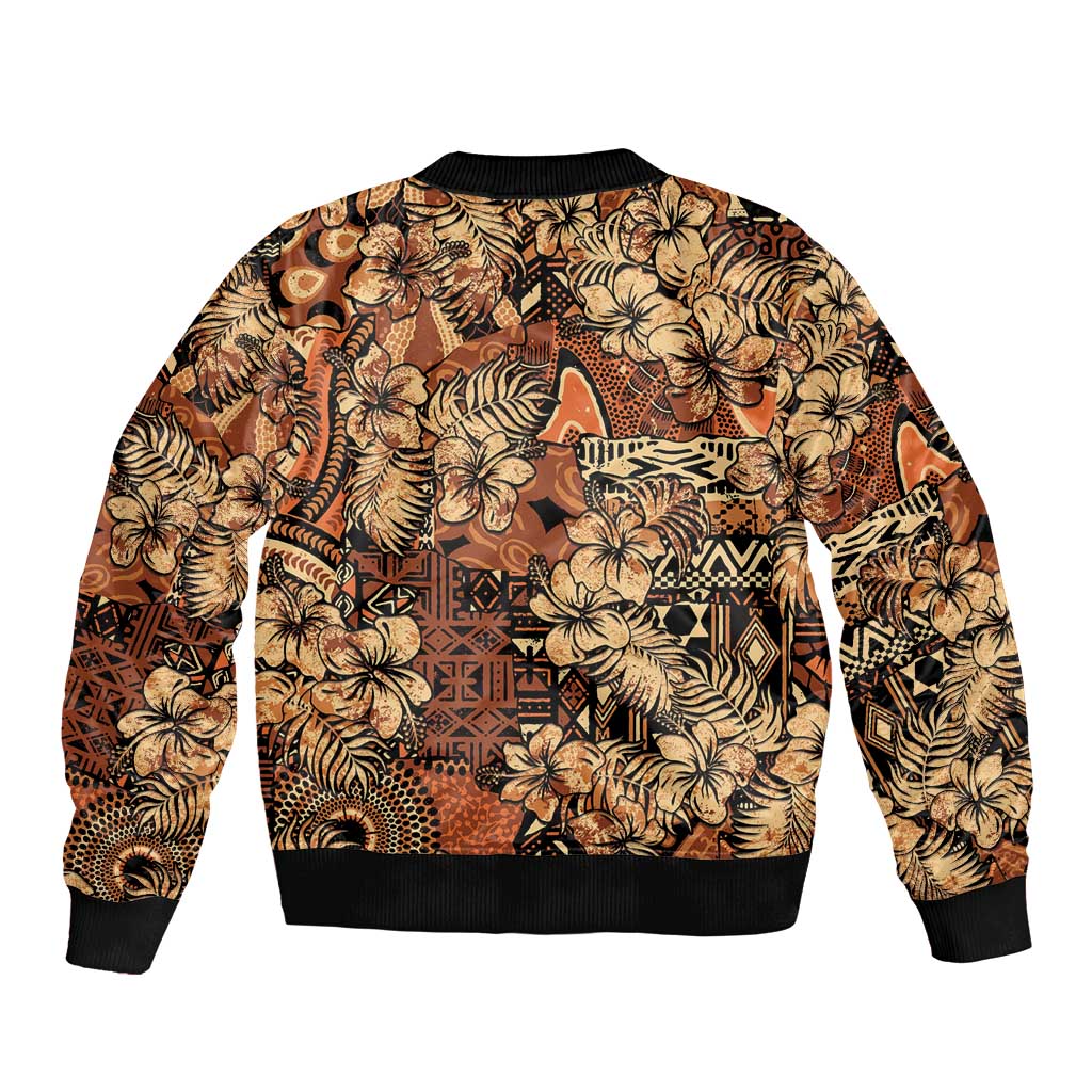 Hibiscus Mix African Pattern Sleeve Zip Bomber Jacket - Wonder Print Shop