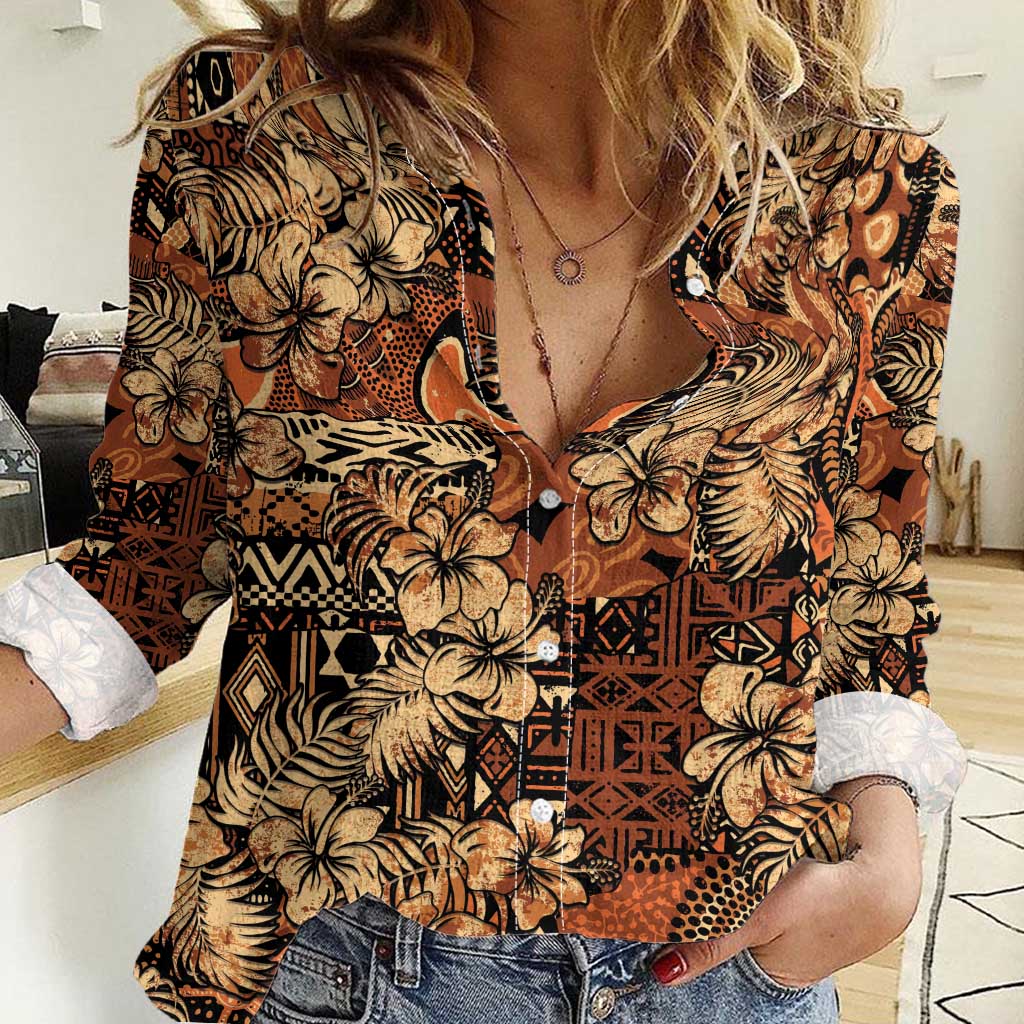 Hibiscus Mix African Pattern Women Casual Shirt - Wonder Print Shop