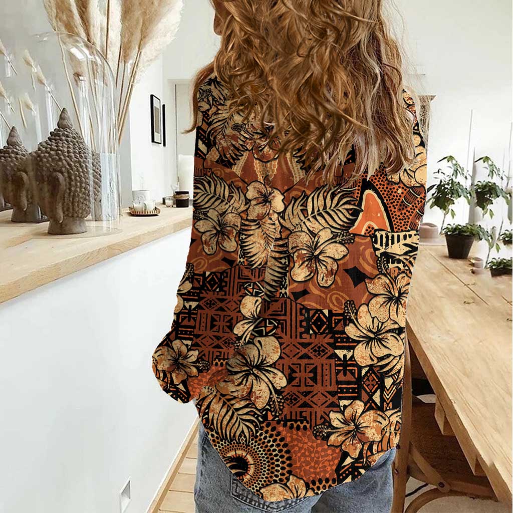 Hibiscus Mix African Pattern Women Casual Shirt - Wonder Print Shop