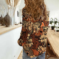Hibiscus Mix African Pattern Women Casual Shirt - Wonder Print Shop