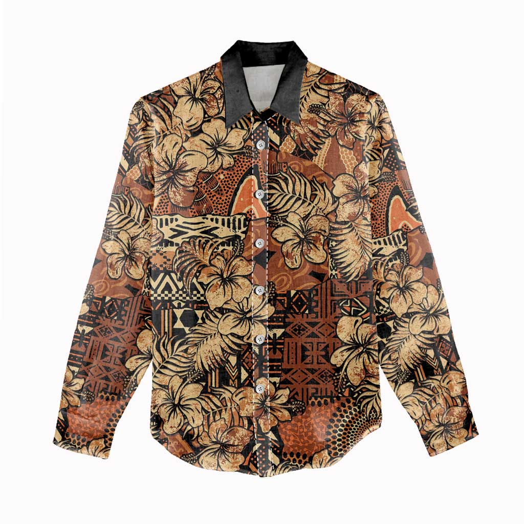 Hibiscus Mix African Pattern Women Casual Shirt - Wonder Print Shop