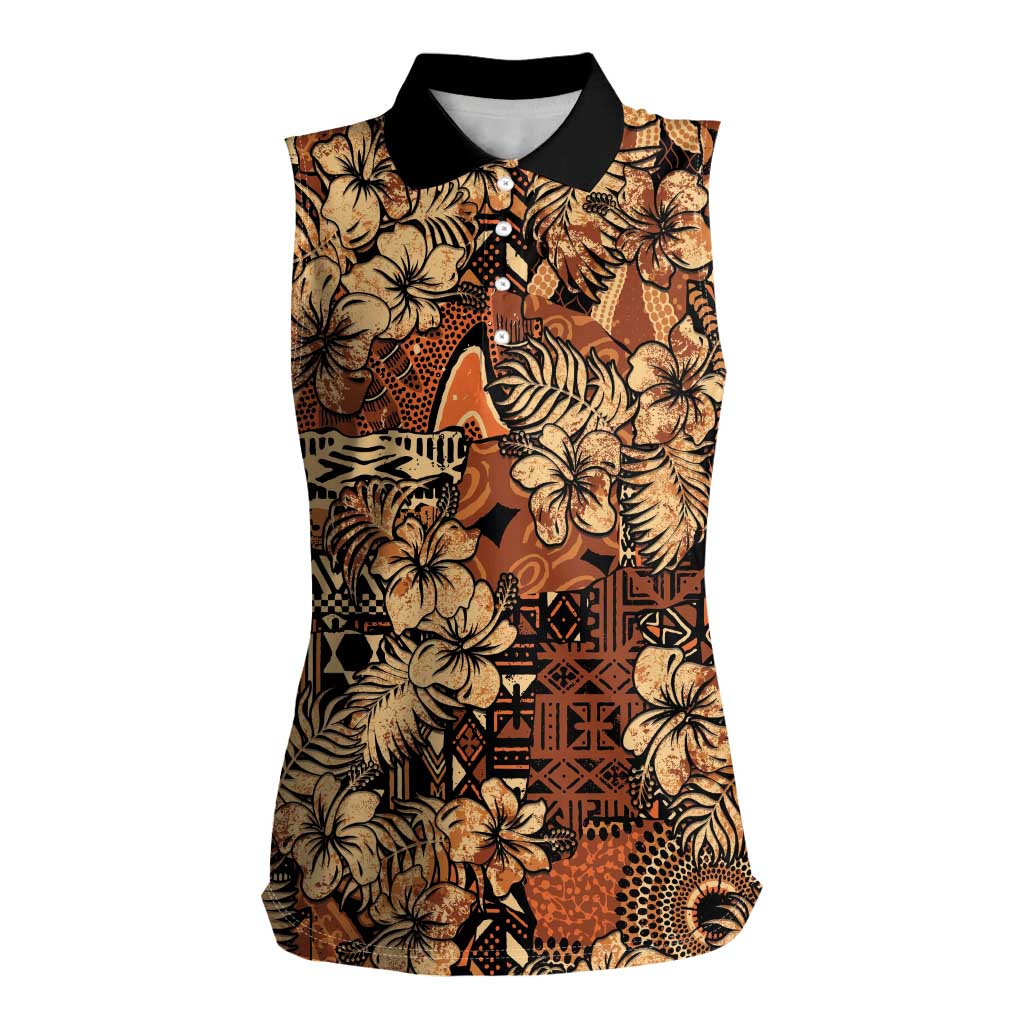 Hibiscus Mix African Pattern Women Sleeveless Polo Shirt - Wonder Print Shop