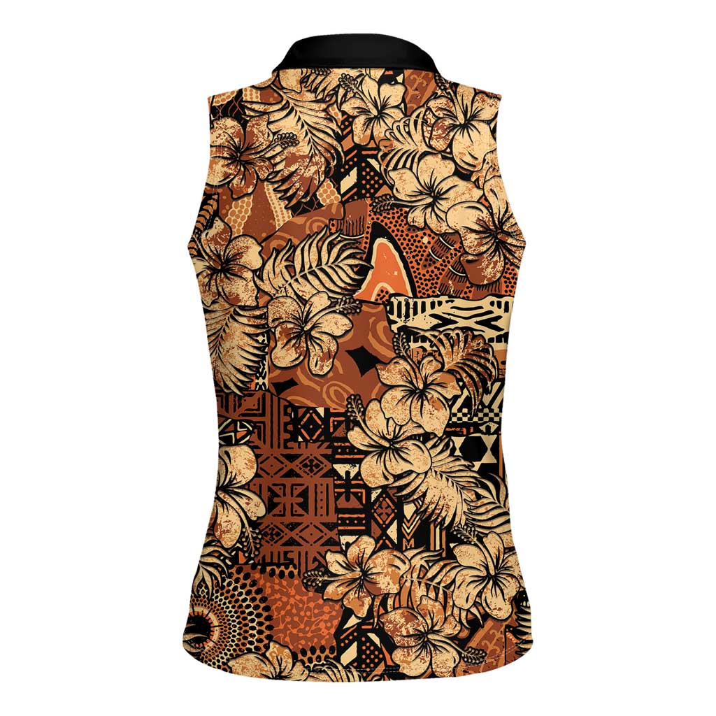 Hibiscus Mix African Pattern Women Sleeveless Polo Shirt - Wonder Print Shop
