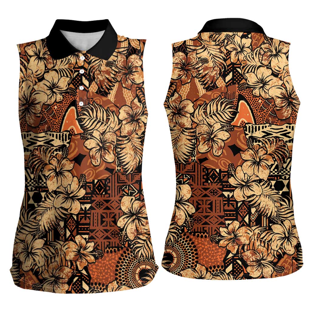 Hibiscus Mix African Pattern Women Sleeveless Polo Shirt - Wonder Print Shop