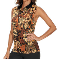 Hibiscus Mix African Pattern Women Sleeveless Polo Shirt - Wonder Print Shop