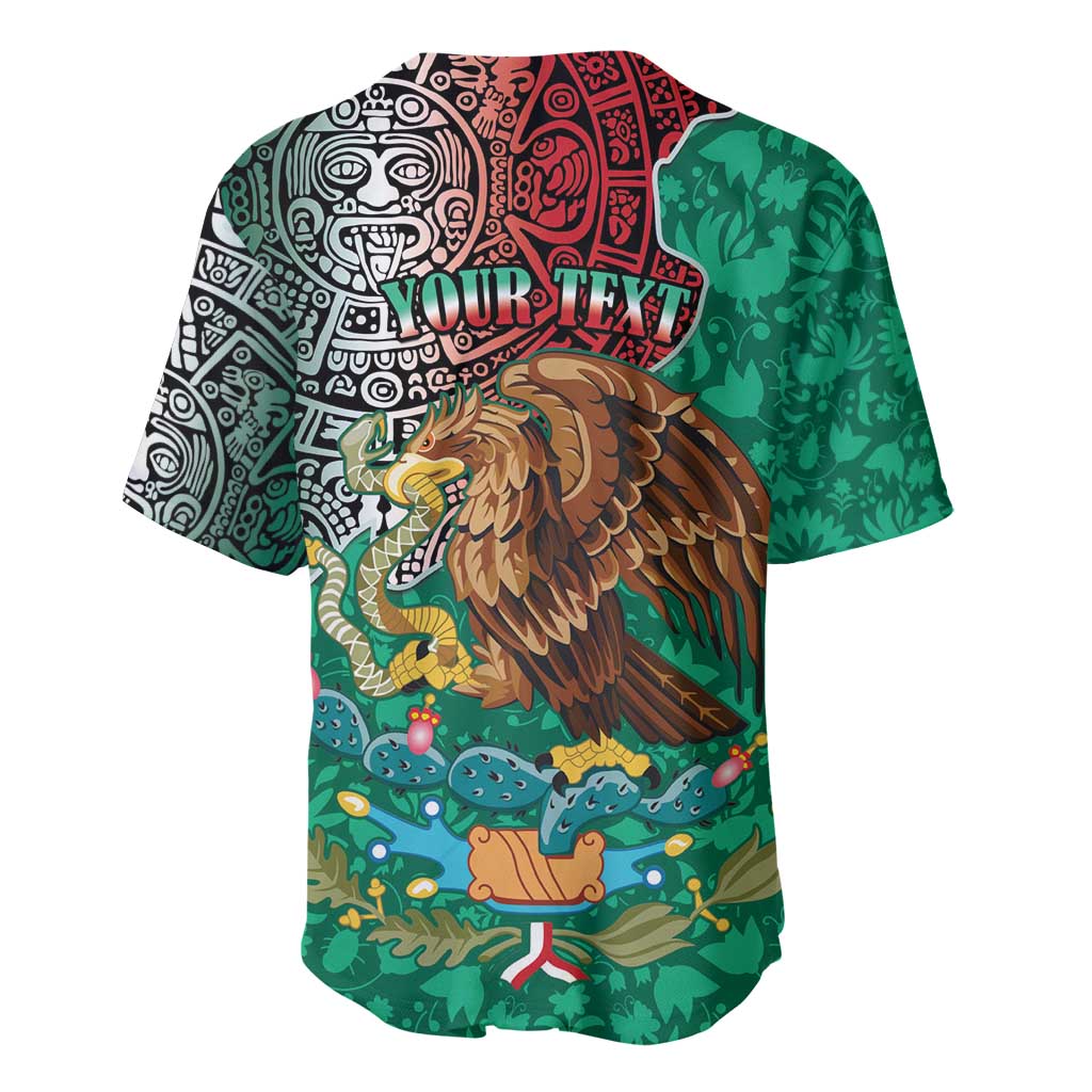 Personalised Viva La Mexico Baseball Jersey Coat Of Arms Aztec Mix Otomi Patterns - Wonder Print Shop